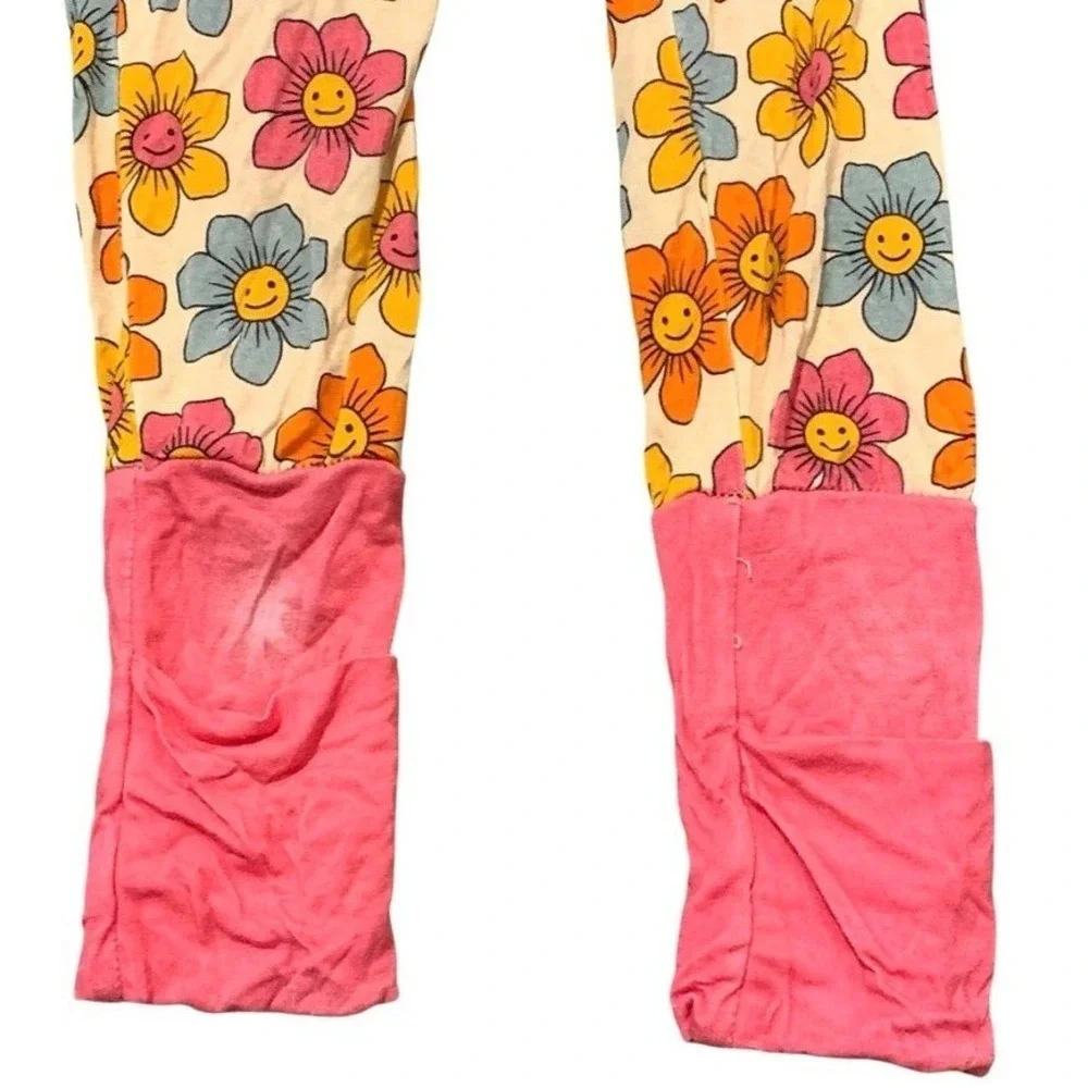 Little One Shop Bamboo Zippie 3T Pink Floral Smiley Face Retro Groovy Bright